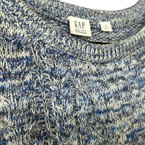 GAP Women's Light Blue & White Marl Cable Knit Crewneck Sweater Size Small - Picture 3 of 9
